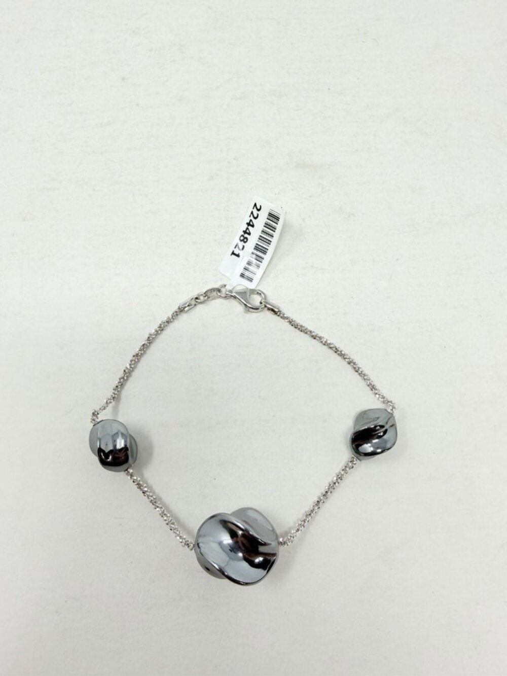 Shop‎ LC Gray Beaded Glass Bracelet in Sterling Silver 7.5" Long 5506